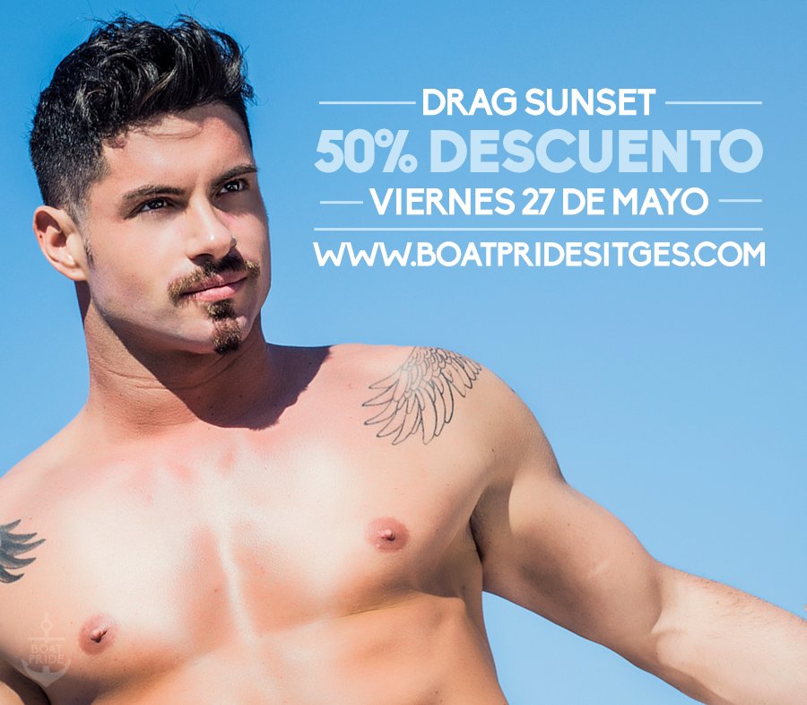 Boatpridesitges's tweet photo. ⚓️ This Friday May 27th enjoy a wonderful DRAG SUNSET with this super OFFER: 50% OFF, available on our website! https://t.co/NnoNIstURg