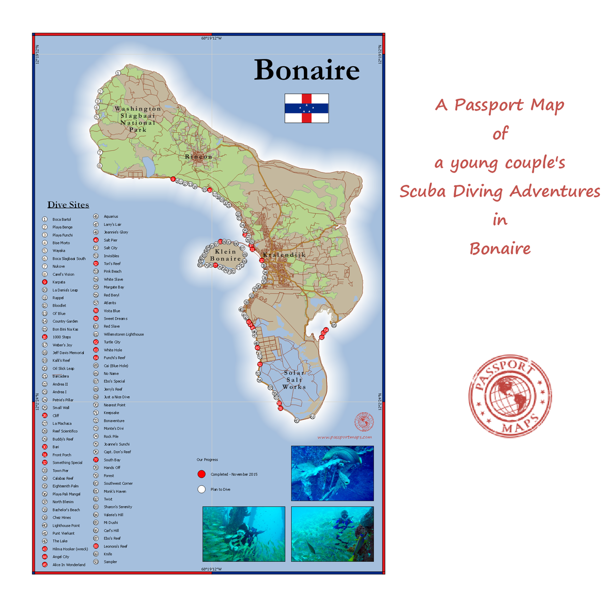 PassportMaps's tweet photo. My latest Passport Map of a young couple's #ScubaDiving #Honeymoon to #Bonaire. https://t.co/PHF346VcAe