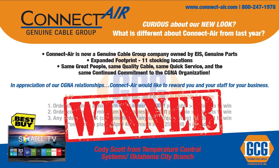 TempConSys's tweet image. Excited to announce that our very own Cody Scott, from OKC, has won the Connect-Air - CGNA synergy prize! #CGNA #GCG