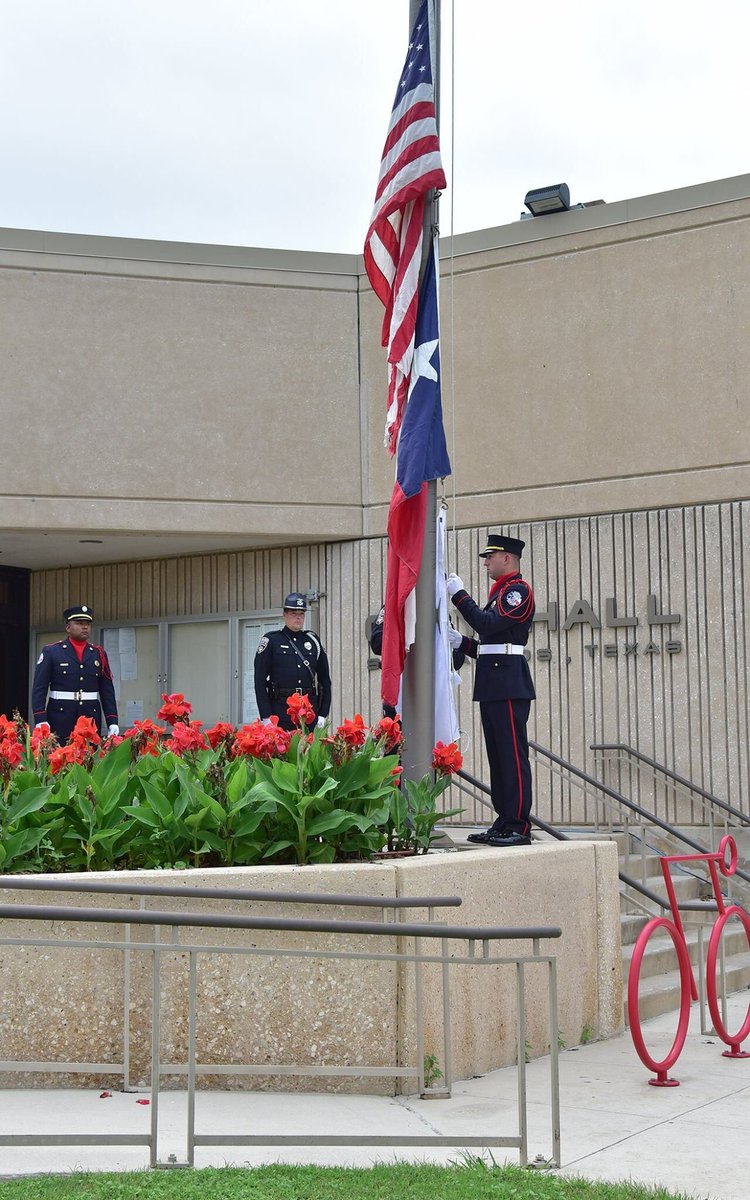 CityofSanMarcos's tweet photo. #SMTX held a flag raising ceremony today as a celebration of community strength on the anniversary of the #SMTXFlood https://t.co/8P27gJG8rB