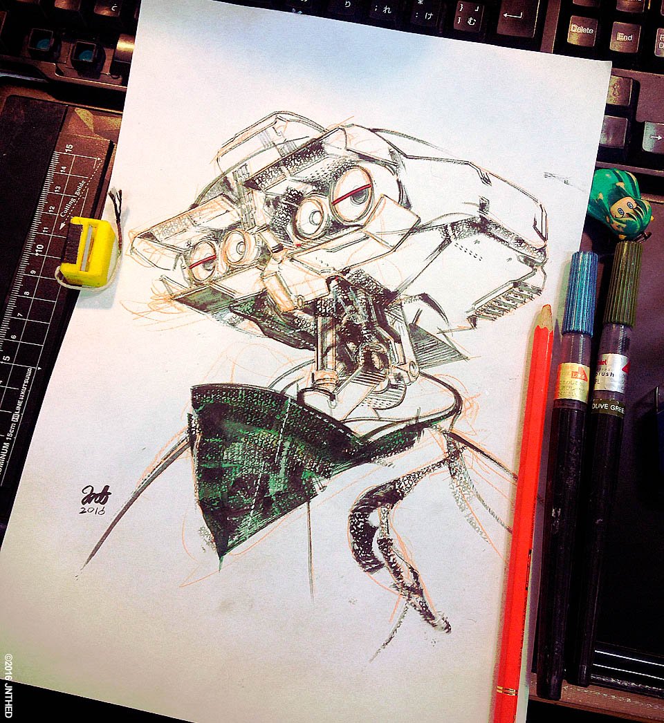 robot no humans mecha monochrome solo traditional media science fiction  illustration images