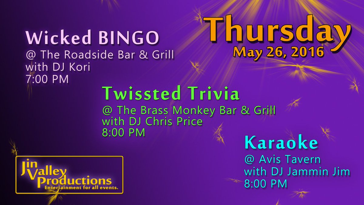 jinvalley's tweet photo. Thursday happenings this week. Come out and see one of our shows! https://t.co/ZraI2RaE09