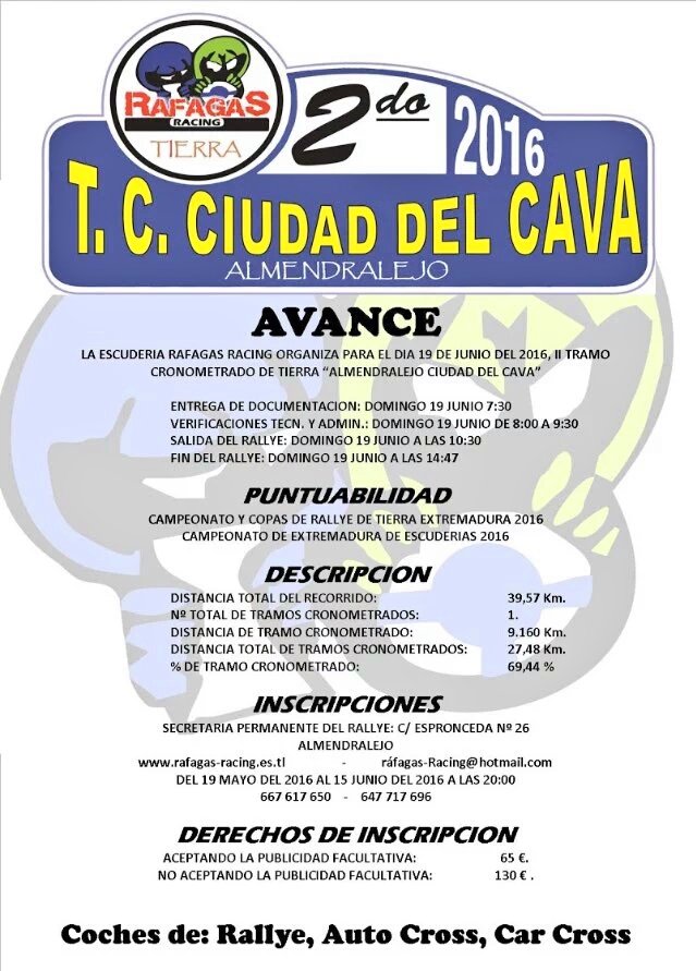 ClasicosExt's tweet photo. #CEXRT//Avance 2° TC Ciudad del Cava de Almendralejo 19 Junio 2016 Organiza @RafagasRacing https://t.co/cH8jTpu1IA