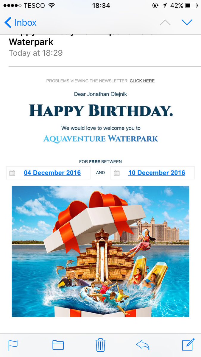 JonoOlejnik's tweet photo. What a birthday this is going to be this year. @caitlinmcgurkx #aquaventurebirthday #dolphinbay #Dubai https://t.co/Bxv57o4oD7