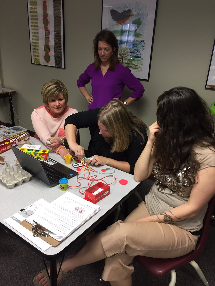 jillemacd's tweet image. Innovation and Exploration with @makeymakey . @AVRSB grade 4/5 teachers learning about #streamlinedcurriculum.