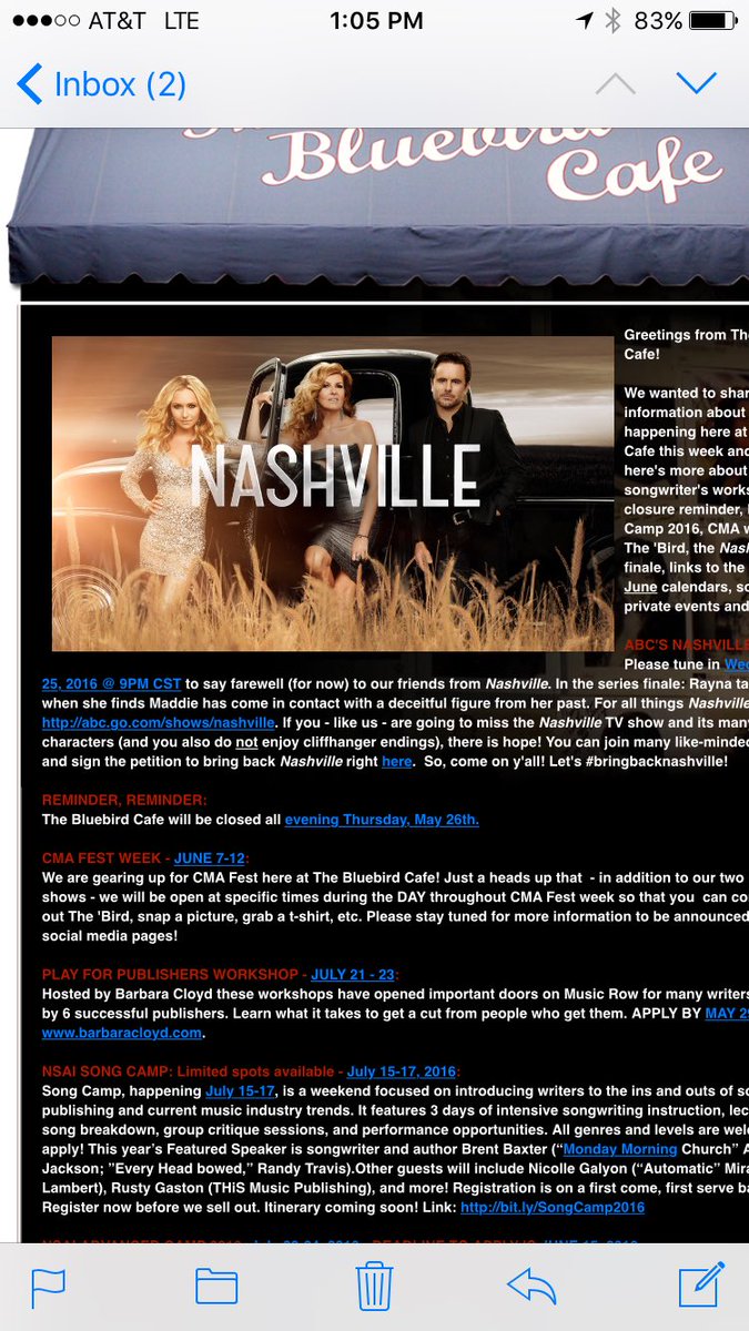 Thanks to <a href="/BluebirdCafeTN/">The Bluebird Cafe</a> for supporting #BringBackNashville <a href="/CharlesEsten/">Charles Esten</a> <a href="/clarembee/">Clare Bowen</a> <a href="/lennonandmaisy/">Lennon and Maisy</a>