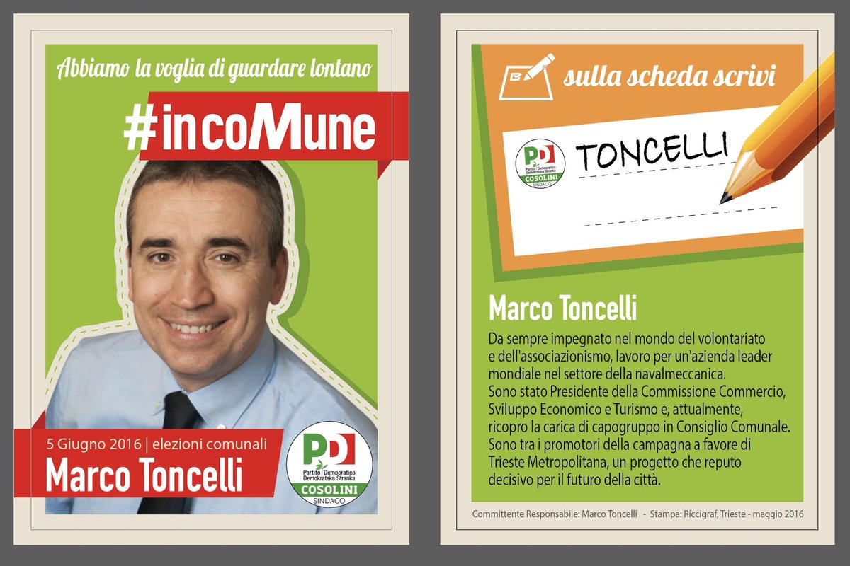 Vota Toncelli il 5 giugno per il consiglio comunale per una Trieste citta' Metropolitana #incoMune