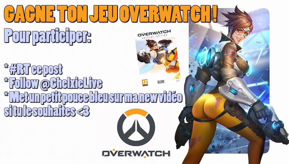 chelxie's tweet photo. #CONCOURS JEU #OVERWATCH!
*
*#RT
*
*Follow @ChelxieLive 
*
*Pouce bleu si tu as envie <3 : https://t.co/1vpZ9xQPq0 https://t.co/JMPtPT8Qs9