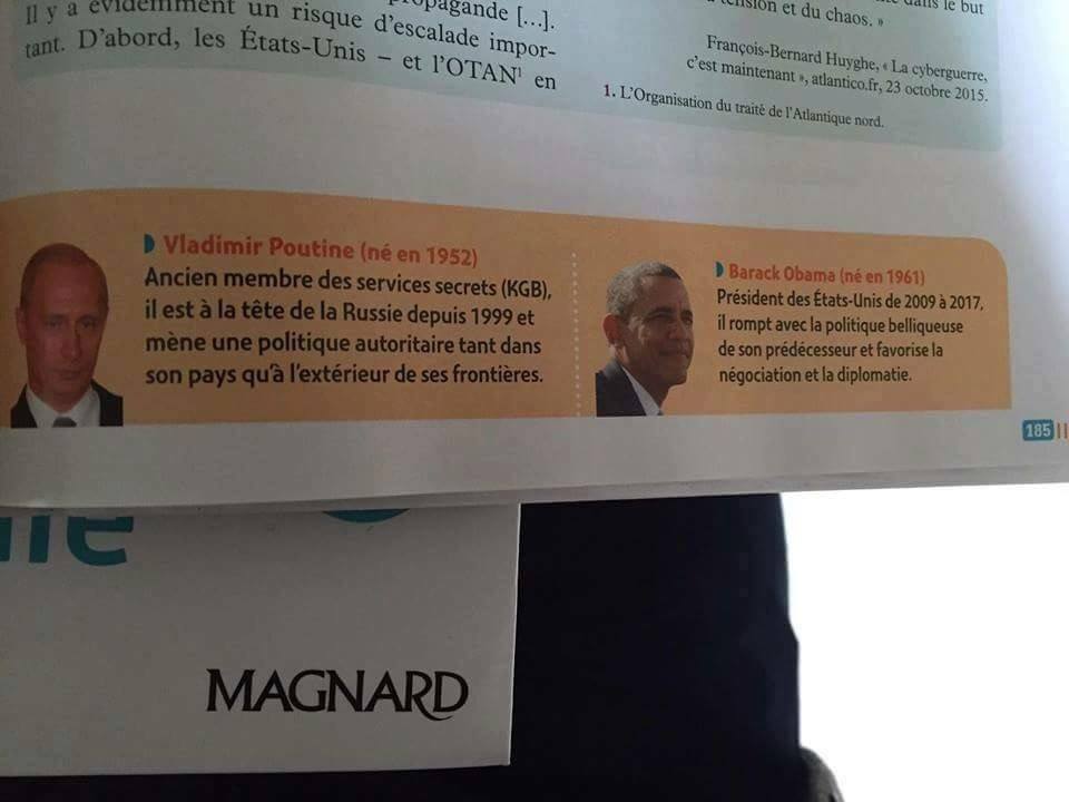 Le manichéisme à l’œuvre dans les nouveaux programmes scolaires. Poutine méchant/Obama gentil. Via <a href="/Philitt/">PHILITT</a>