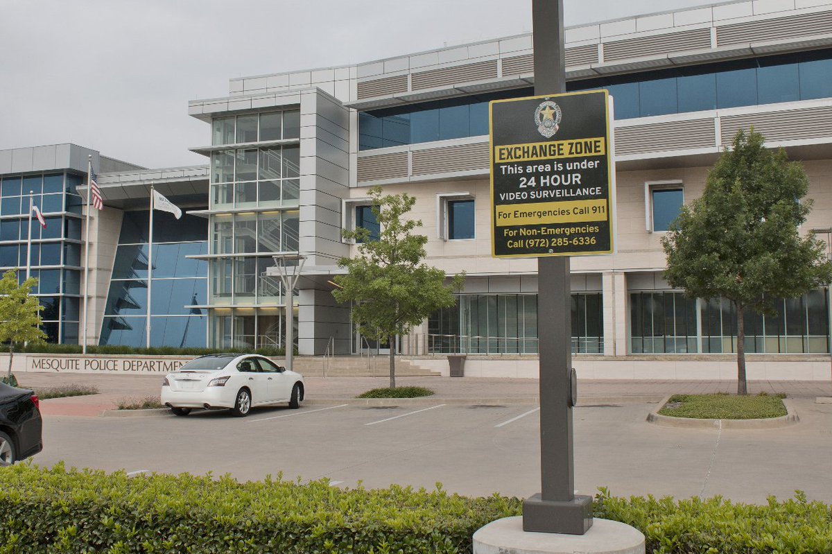 cityofmesquite's tweet photo. The MPD has created a Safe Exchange Zone for face-to-face sales in the station's parking lot @ 777 N. Galloway Ave. https://t.co/OUcapTv2Cs
