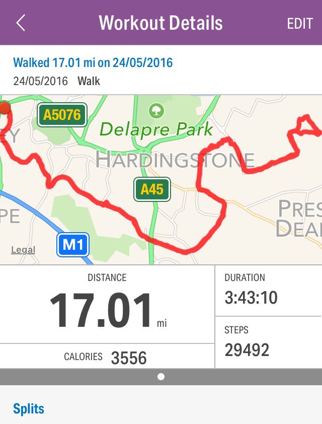 TheTalkingThumb's tweet image. Not sure how but did 17 miles today in 3hrs 43mins 10secs in prep for @WALK4D43CY for @D_Dublu_racing #happywiththat