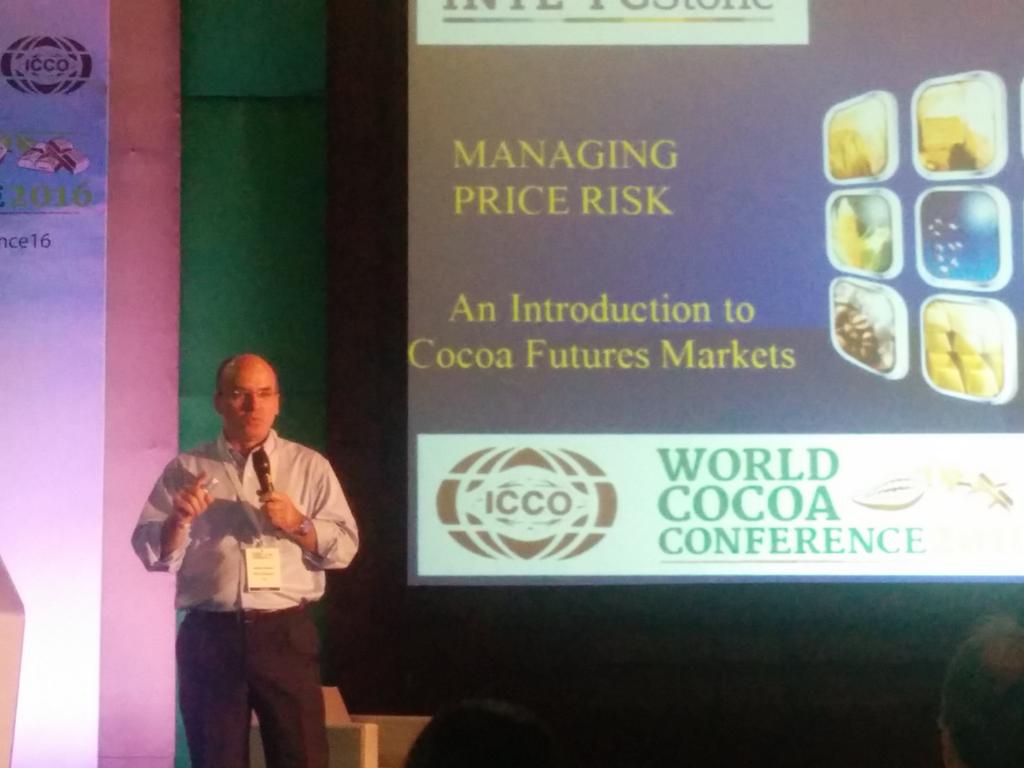 Cocoa_Network's tweet photo. #worldcocoaconference16 @AlbertScalla gives a presentation on an Introduction to #Cocoa Futures Markets https://t.co/aLh3OSj7PV