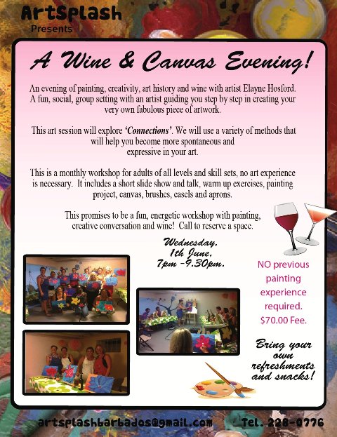 An evening of painting, creativity, art history and wine with artist Elayne Hosford. Weds, 1st June - 7pm to 9.30pm.