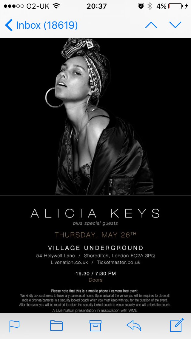 Don't miss Intimate show <a href="/aliciakeys/">Alicia Keys</a> this Thursday via <a href="/ThrillCityLDN/">ThrillCity LONDON</a> #thrill