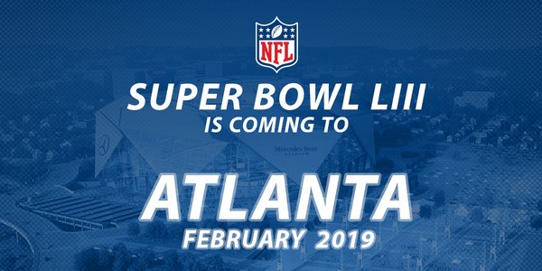 GMA's tweet photo. JUST IN: @NFL says Super Bowl LIII will be played in Atlanta in 2019. https://t.co/WfPYtLXVQv