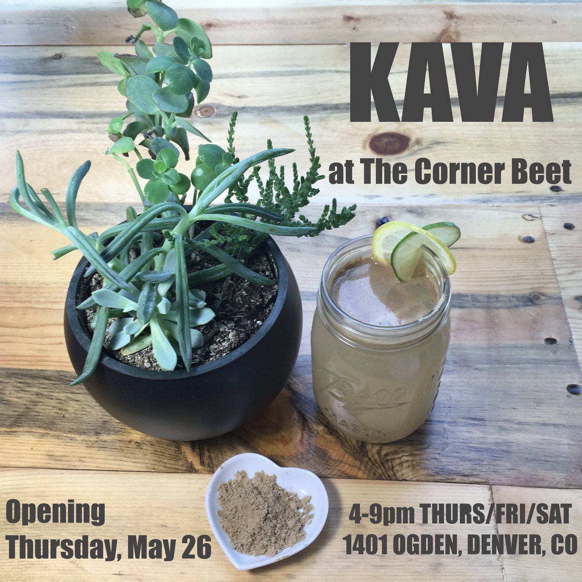 KAVA COMING SOON. STAY TUNED! 
mixed drinks, shots, tea, coffee, baked goods and more.