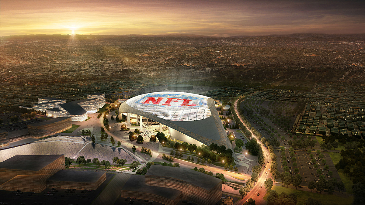 LA28's tweet photo. Super Bowl is back where it all began! @NFL announces LA will host 2021 Super Bowl @RamsNFL stadium! #FollowTheSun https://t.co/ILIAc5zacU