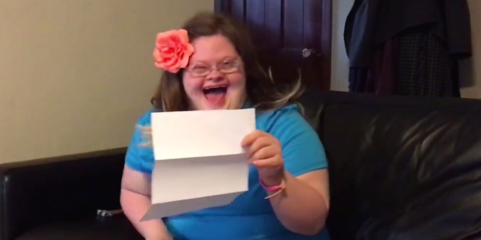 seventeen's tweet photo. This Video of a Teen With Down Syndrome Reading Her College Acceptance Letter Is Going Viral https://t.co/xwQ4lqVBIW https://t.co/Q03mpjeHzY