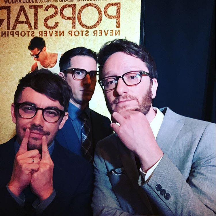 conner4real's tweet photo. These two guys made a movie about me. I don't know who that asshole in the back is @thelonelyisland #PopstarPremiere https://t.co/lgFbaAEoQ0