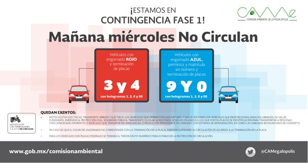 MenEx_MX's tweet photo. @CAMegalopolis declara Fase I por #ContingenciaAmbiental
#doblehoynocircula para mañana.
#PobresAzules
Usa @MenEx_MX https://t.co/hWrH6QKSWi