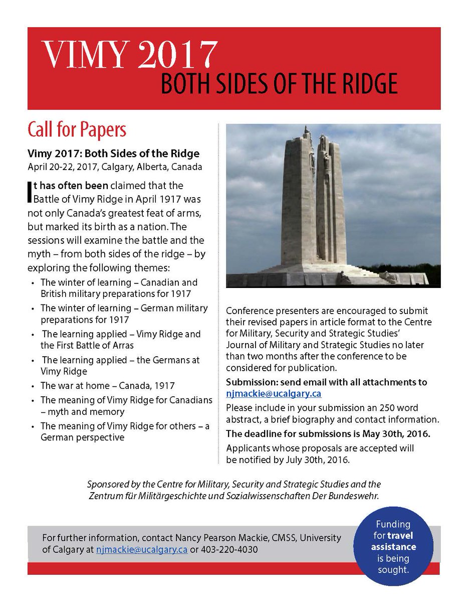 Get your submissions in for the Vimy 2017: Both Sides of the Ridge conference. The deadline is May 30th, 2016.