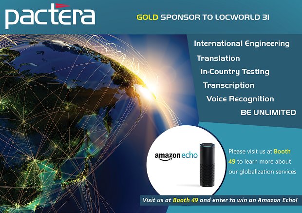 Enter to win an Amazon Echo!  Join us at Booth 49 at #LocWorld in Dublin June 8-10.