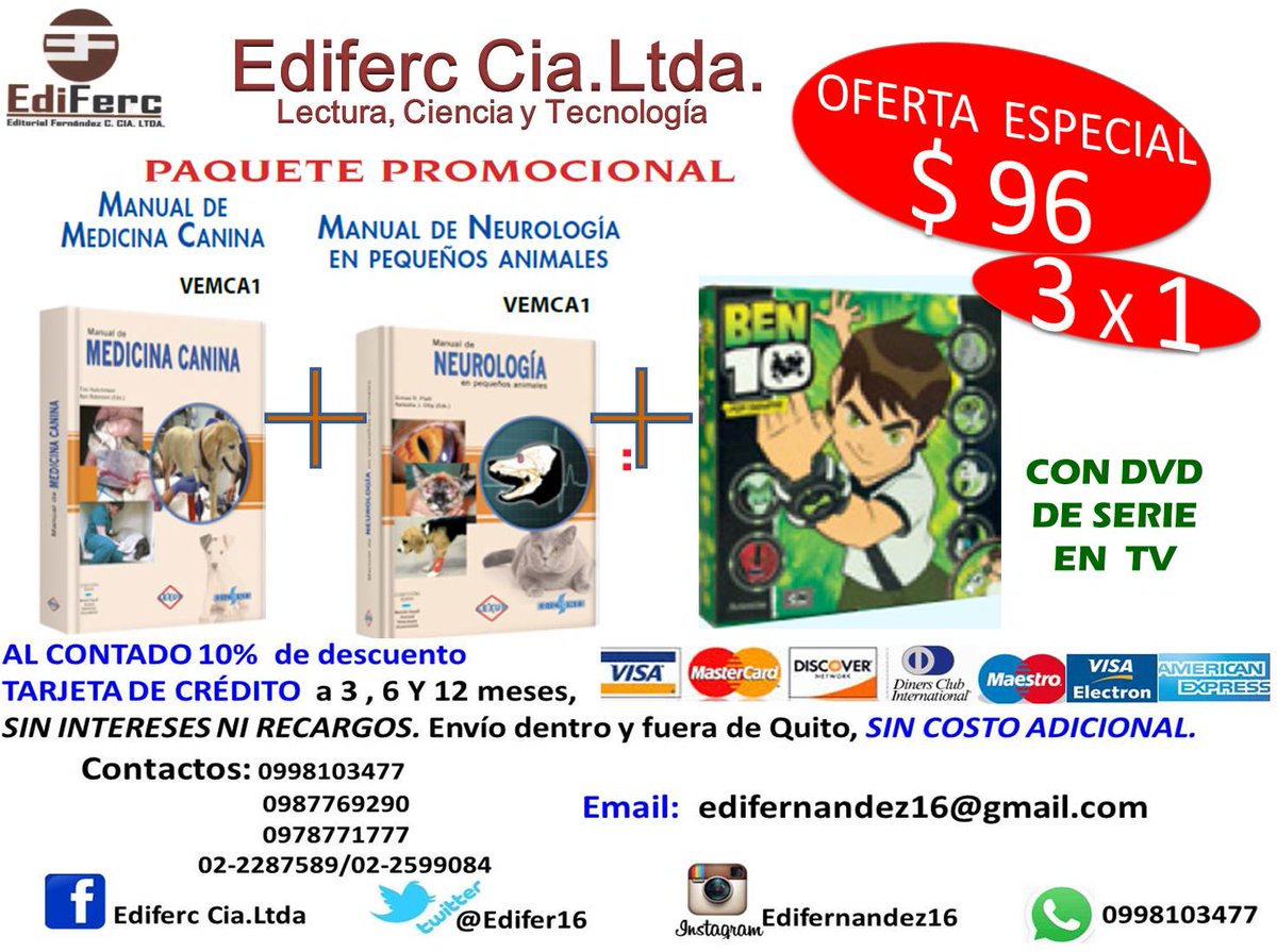 Ediferc16's tweet image. VETERINARIOS!Promoción de libros de la más alta calidad- Y como obsequio una colección de BEN10 para el Día del Niño