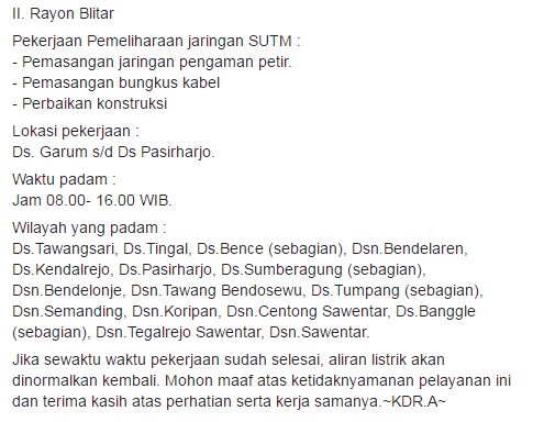 infokediri's tweet photo. Jadwal Pemadaman Listrik oleh PLN Area Kediri pada hari ini https://t.co/rRe6ozjOdV