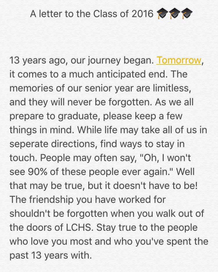 LCHSclassof16's tweet photo. A letter to the Class of 2016. 🎓 https://t.co/HQWGUWq3Pw