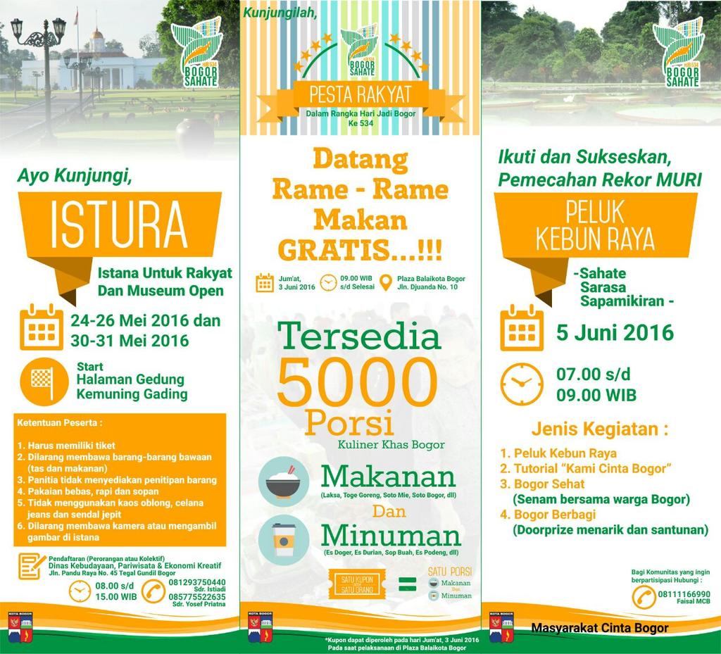 BimaAryaS's tweet photo. Selamat pagi warga Bogor, jangan lupa dlm rangka #HariJadiBogor534 @PemkotBogor memiliki beberapa agenda acara https://t.co/AkxXKGCYSm