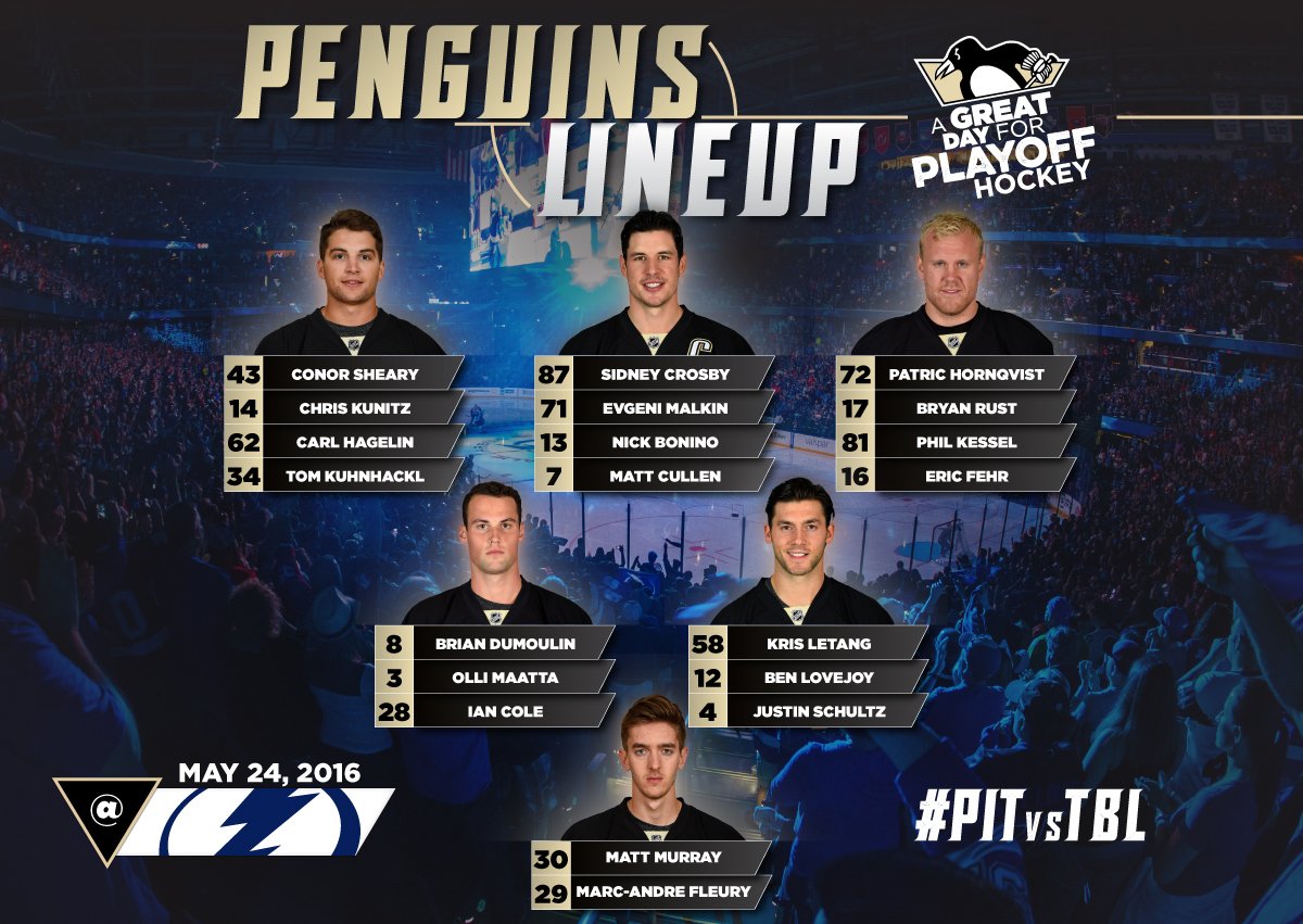 Now is the time. Let's Go Pens! Here are your lines, D-pairs, and  goaltenders for Game 6., image size:1200x851