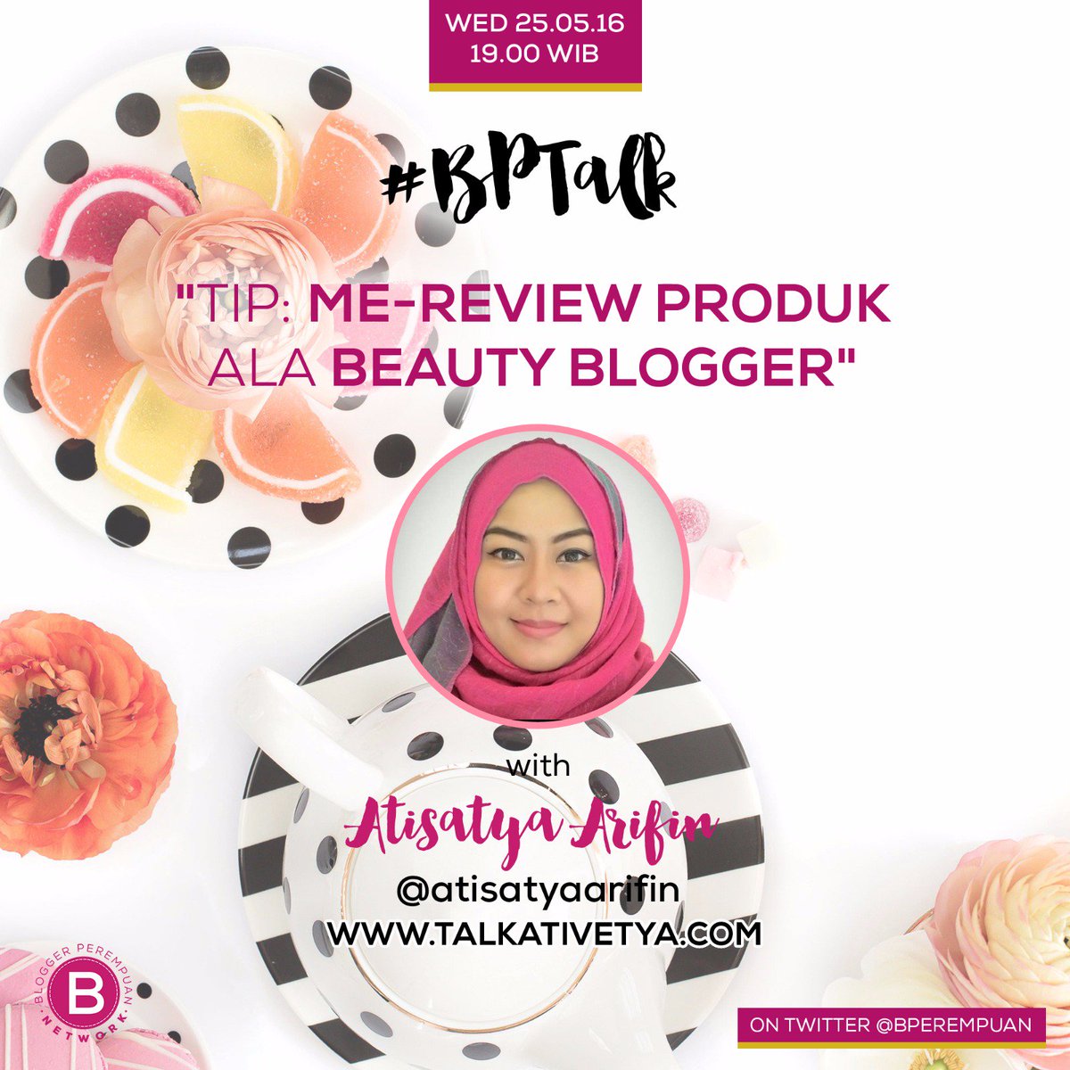 BPerempuan's tweet photo. #BPTalk minggu ini temanya perempuan bgt nih. "TIP: Me-Review Produk Ala Beauty Blogger" bareng Kak @atisatyaarifin https://t.co/zv5aW5N19u