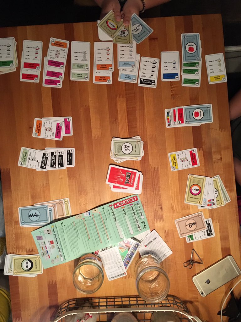 thesweetlanders's tweet photo. August just murdered us in Monopoly Deal. First time playing too. #gamenight https://t.co/4Siidj1W9r
