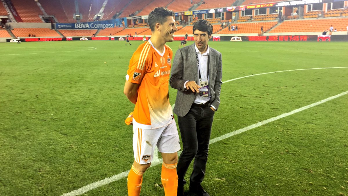HoustonDynamo's tweet photo. Agus with his former @realmadrid teammates Raúl and Esteban Granero after the match. https://t.co/HS91CvD8nd