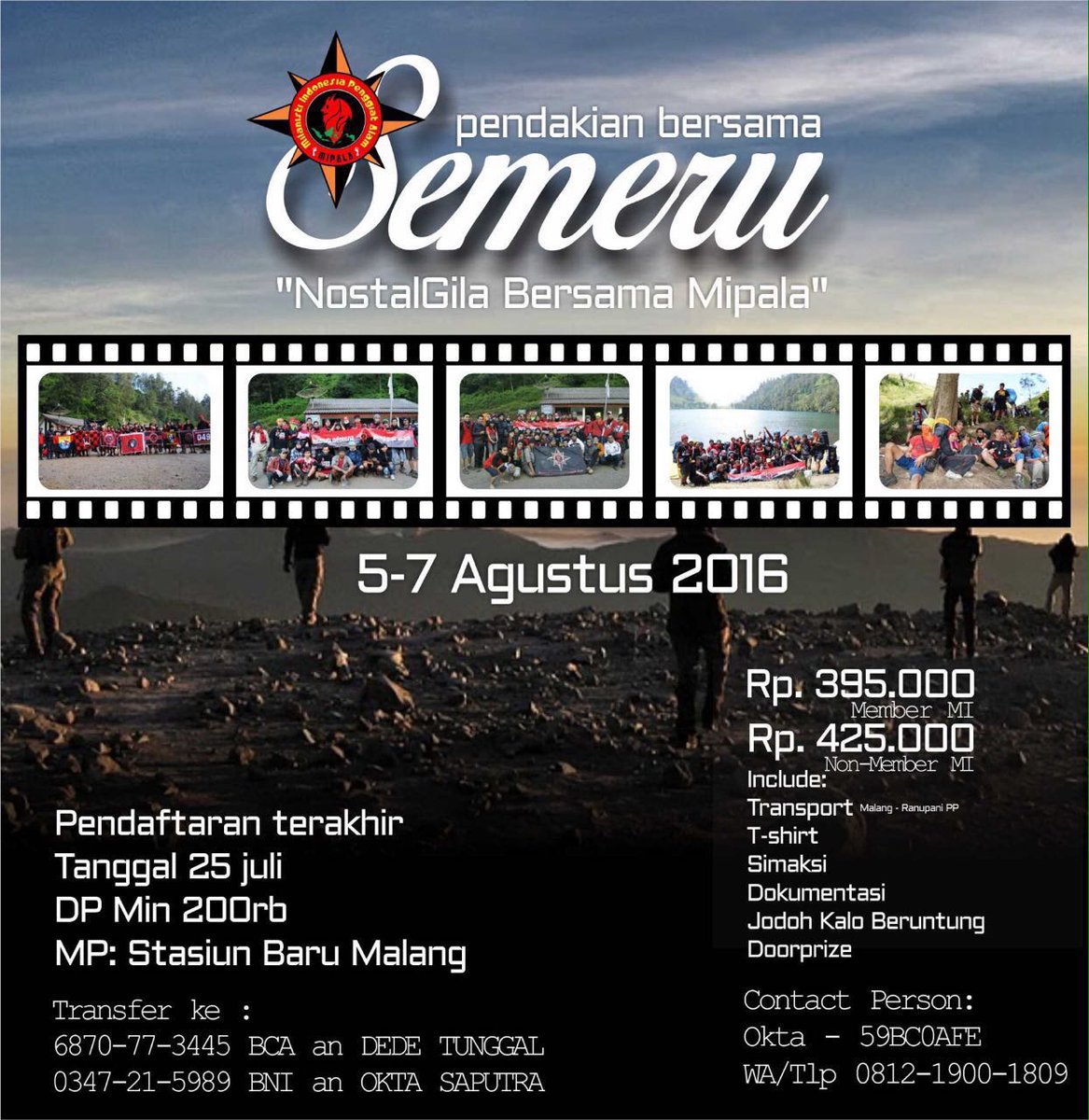 MIPALA_'s tweet photo. Yang pertama terkait info Pendakian brsama #MIPALA ke Gn Semeru, pendaftaran peserta sudah ditutup https://t.co/LbRklYjOQk