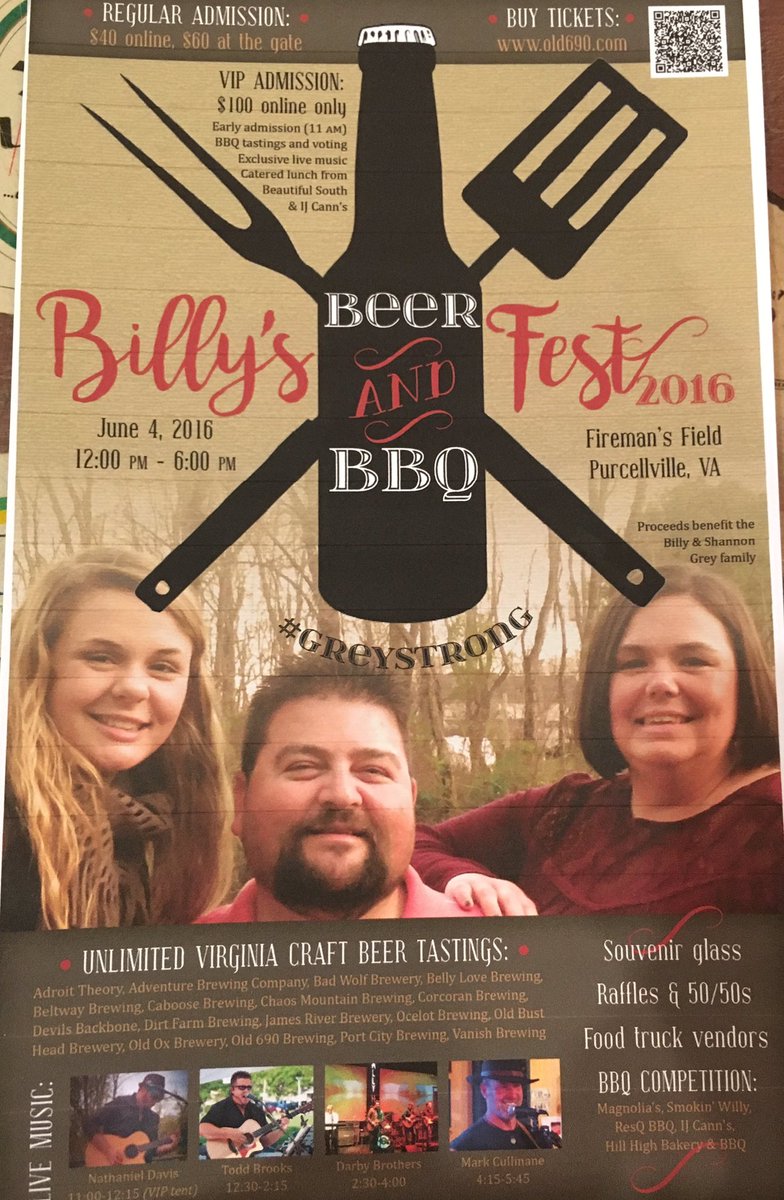Old690's tweet photo. Billy's Beer & BBQ Fest June 4 in Purcellville, VA. Get your tickets at https://t.co/itR1t6jtVr #greystrong https://t.co/o9ChygwPi8