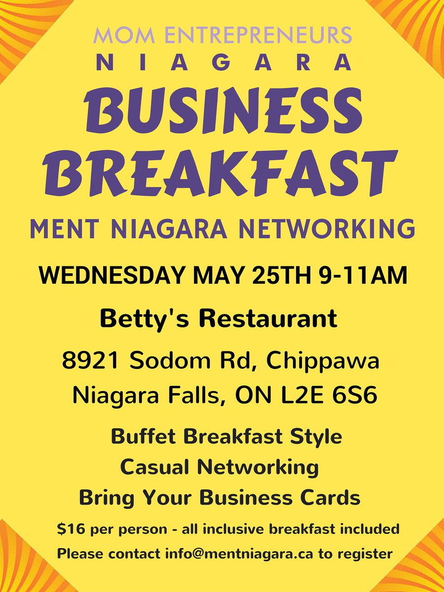 NiagaraMoms's tweet photo. Business Breakfast Tomorrow - Come Out for Casual Networking! #NiagaraBusiness #NiagaraNetworking #NiagaraRegion https://t.co/VWZD3D1zb5