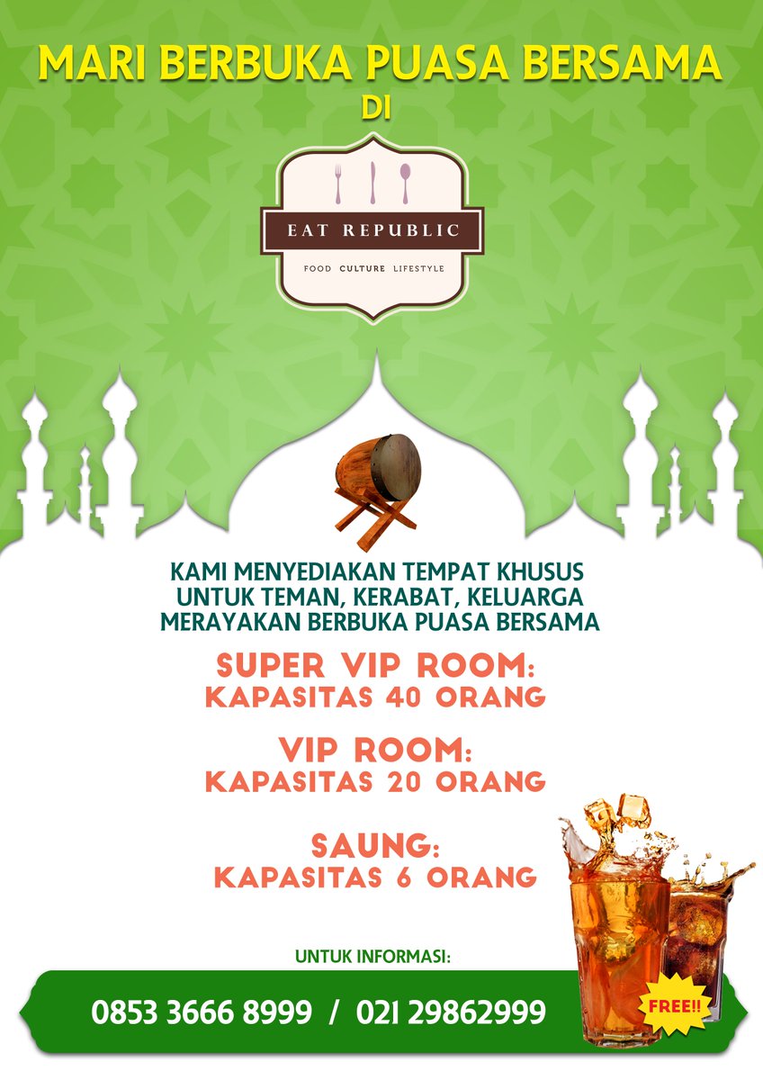 Marhaban Ya Ramadhan. Sebentar lagi bulan puasa tiba. Ayo segera reservasi tempat buka puasa bersama di Eat Republic