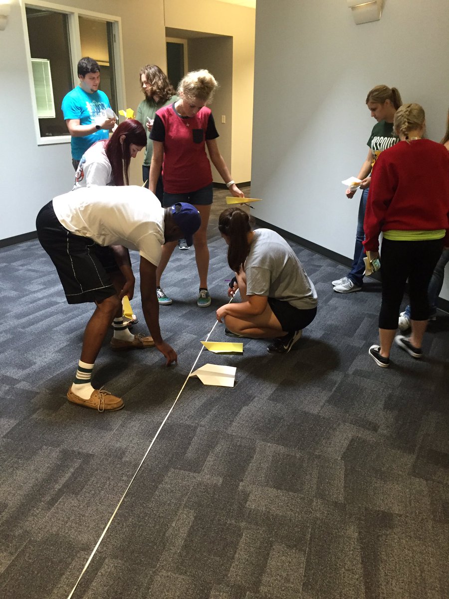 ProfBrehm's tweet image. LOVE my job. Doing some statistical testing with paper airplanes made of different paper #MathX #useyourmath