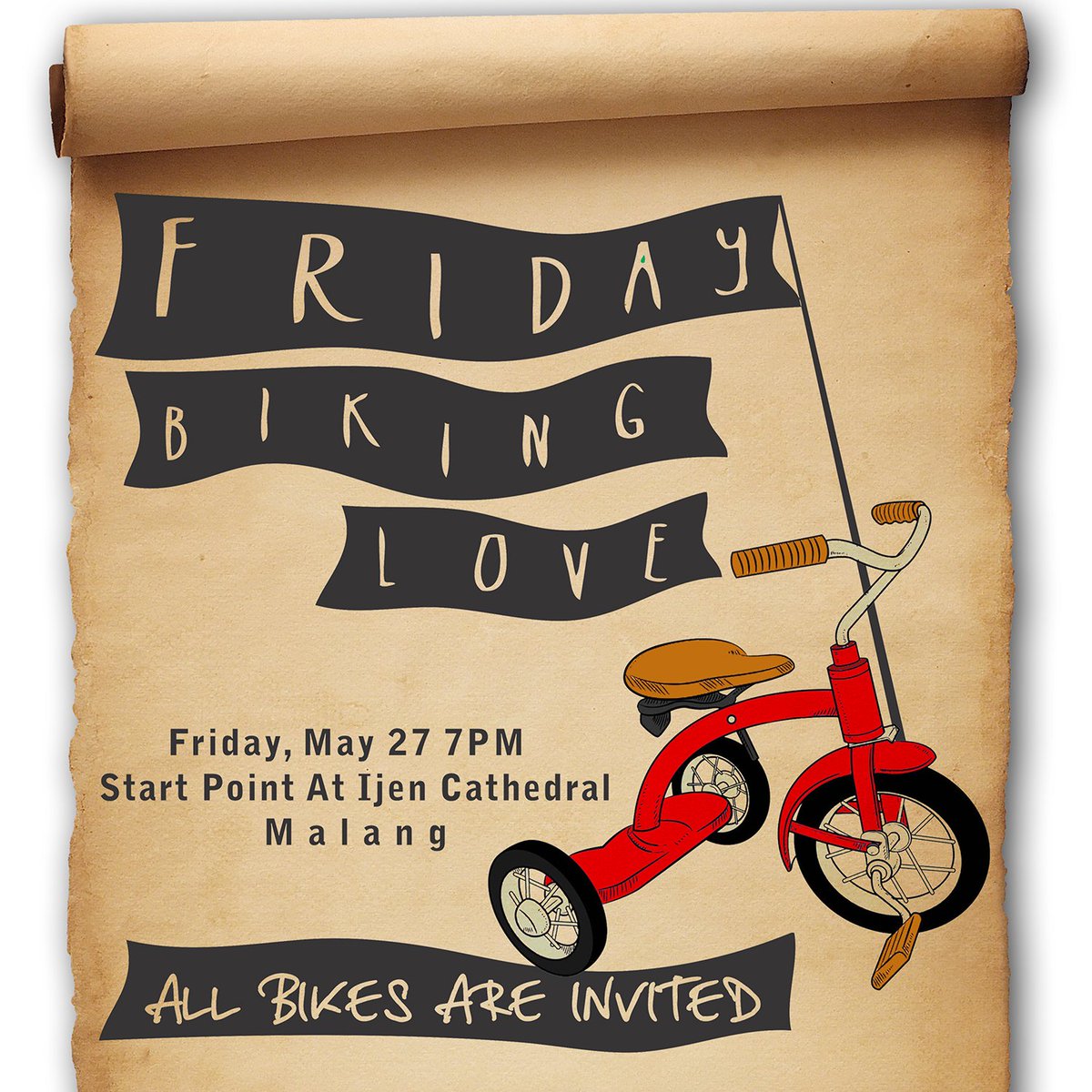 Friday Biking Love #FBL, tikum dpn Gereja Ijen jam 7mlm, Semua pesepeda dgn semua jenis sepeda pancalnya diundang.