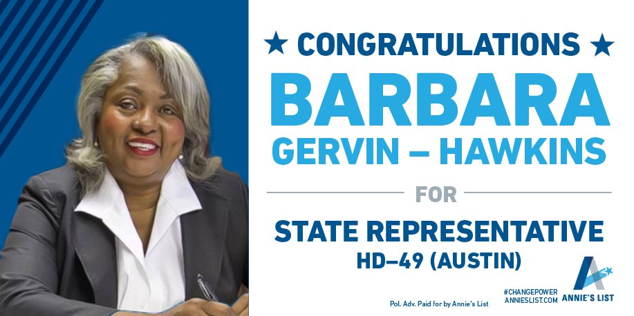 We're thrilled to welcome #education champion <a href="/VoteBarbara/">Rep. Barbara Gervin-Hawkins</a>, to the #txlege! #electionsmatter #HD120