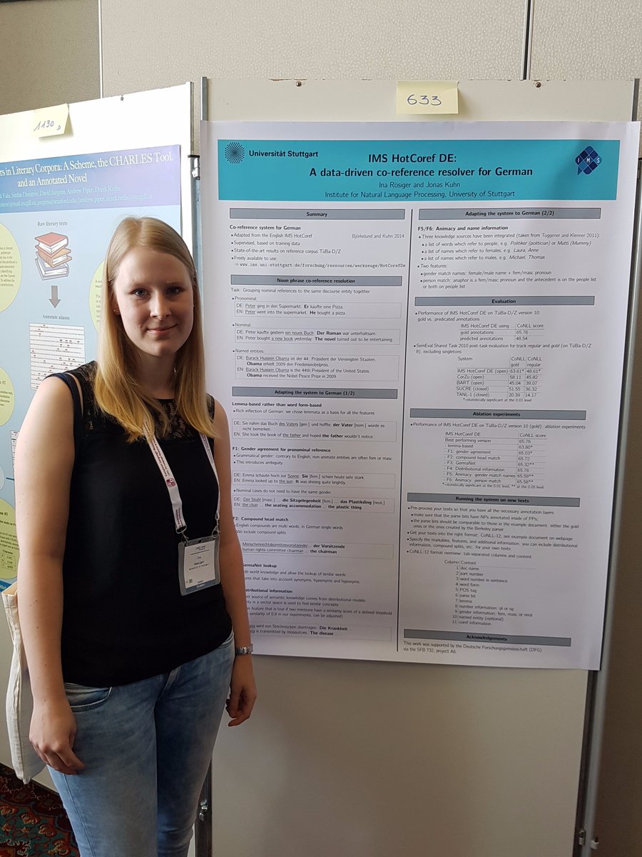 CLARIN_D's tweet photo. Vom SFB 732 + #ims, Uni Stuttgart: Ina Rösiger + Co-Reference-Resolver, Integration in #weblicht geplant #lrec2016 https://t.co/UMcpJxAtAU