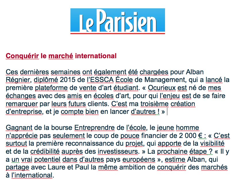 Ocurieux dans Le Parisien !
#@le_Parisien #merci #art #etudiant