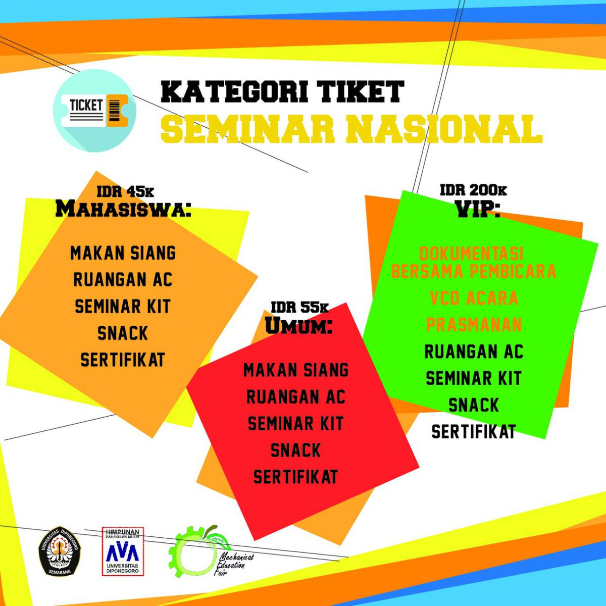 mechedufair's tweet photo. Fasilitas tiket Seminar Nasional,segera dapatkan.
Ayoo jangan sampai kehabisan !!! https://t.co/JjASZCuE2n