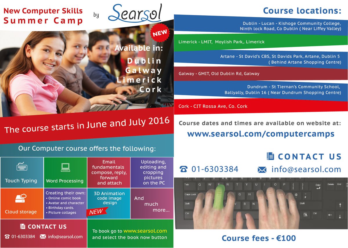 searsoltraining's tweet image. Wondering what to do with your children this summer? #ComputerCamps available in #Dublin #Cork #Galway #Limerick