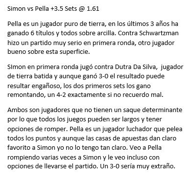 RinconDelBreak's tweet image. APUESTA ROLAND GARROS:

Simon - Pella(+3.5) + Nishi - Kuznet +9.5 1er set

Cuota @3.23 STAKE 0.5

Argumento:
