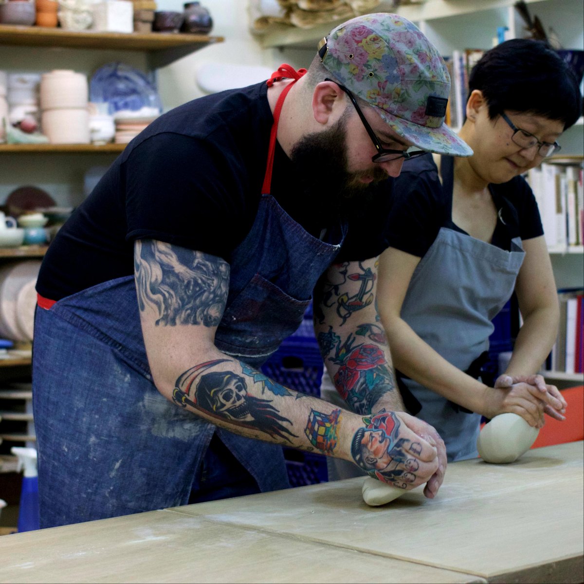 No,Nate’s not prepping dough. He’s trying his hand at pottery with #FlowPlusLiving,who are handcrafting our crockery
