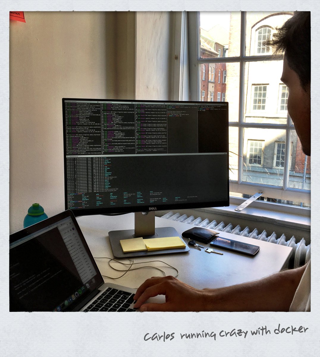 christianjul's tweet photo. Carlos installing 5 @churchdesk node projects at the same time in different #docker containers. #docker4mac https://t.co/lL41S4d6Hg