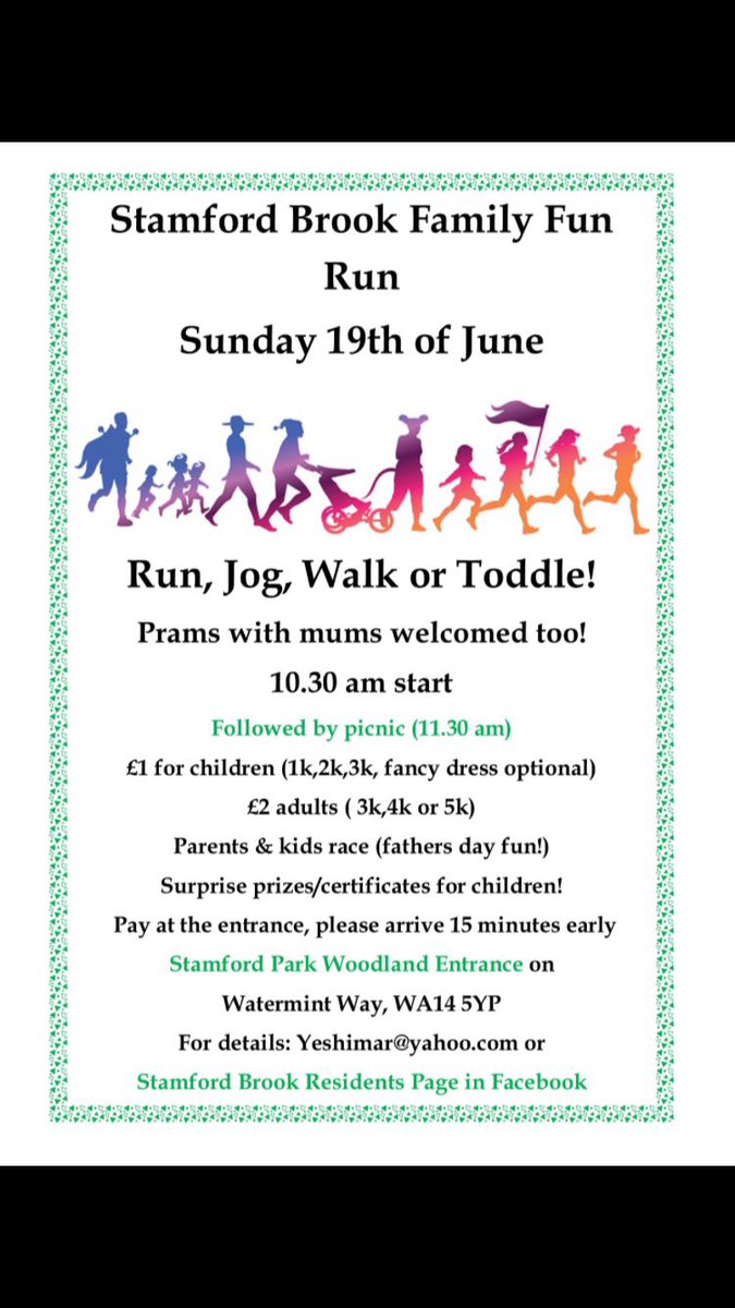 Stamford Brook #Broadheath Family Fun Run 19th of June 10.30am start, Stamford Brook Woodland Entrance WA14 5YP