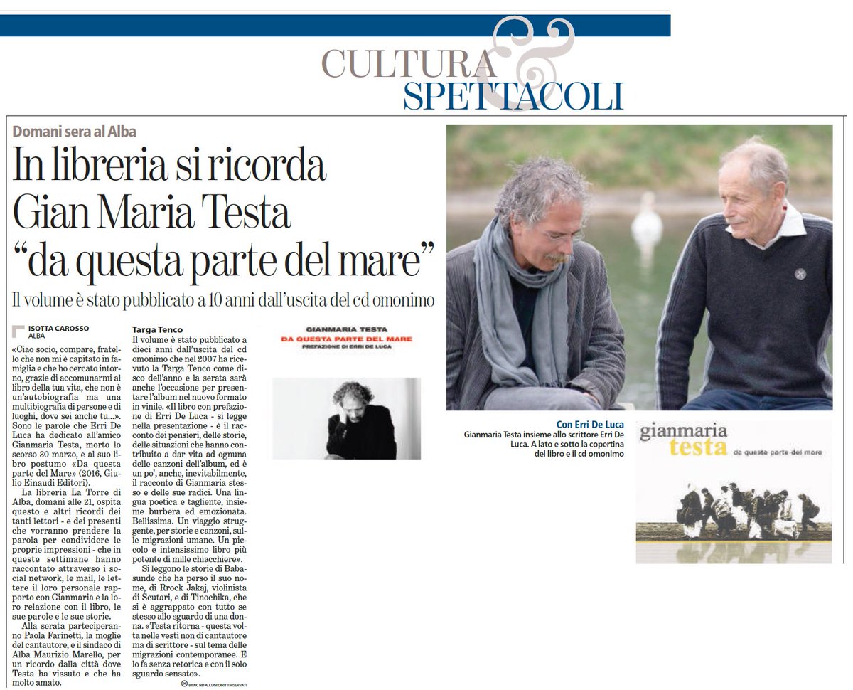 gianmariatesta's tweet photo. giovedì 26 maggio h. 21 alla #librerialatorre di #Alba si parla di @gianmariatesta #DaQuestapartedelMare. Tra amici https://t.co/R4PhWHszLY
